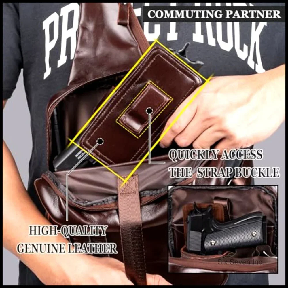Leather Tactical Sling Bag Crossbody Messenger Adjustable Strap Vintage Minimal